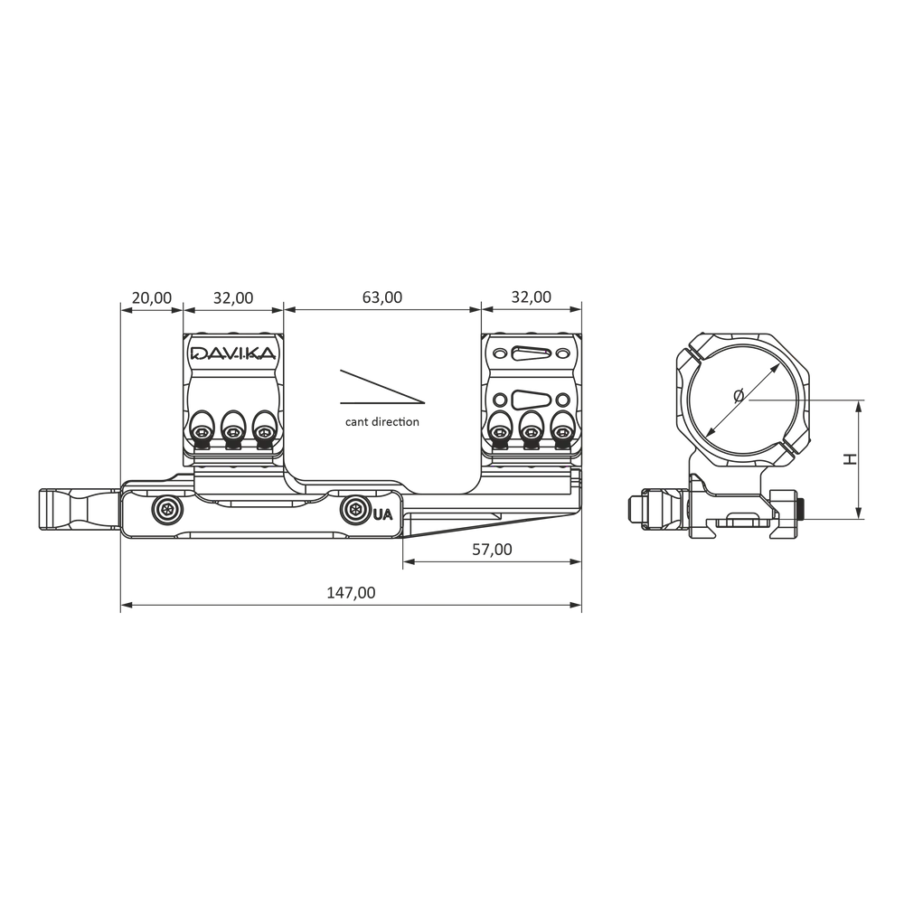 34mm kikkertmontage cantilever | Picatinny QD Ergo base