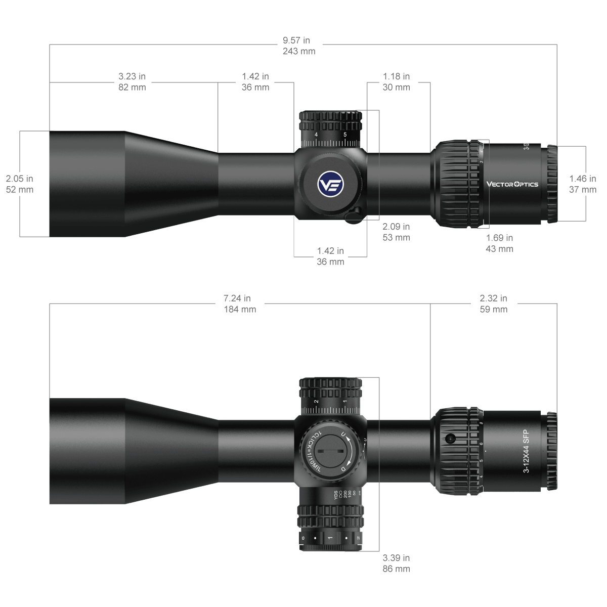 Vector Optics Veyron 3-12x44IR SFP kompakt riffelkikkert