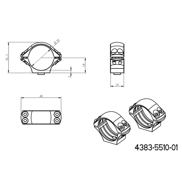 30mm kikkertmontageringe | lang Picatinny QD taktisk base