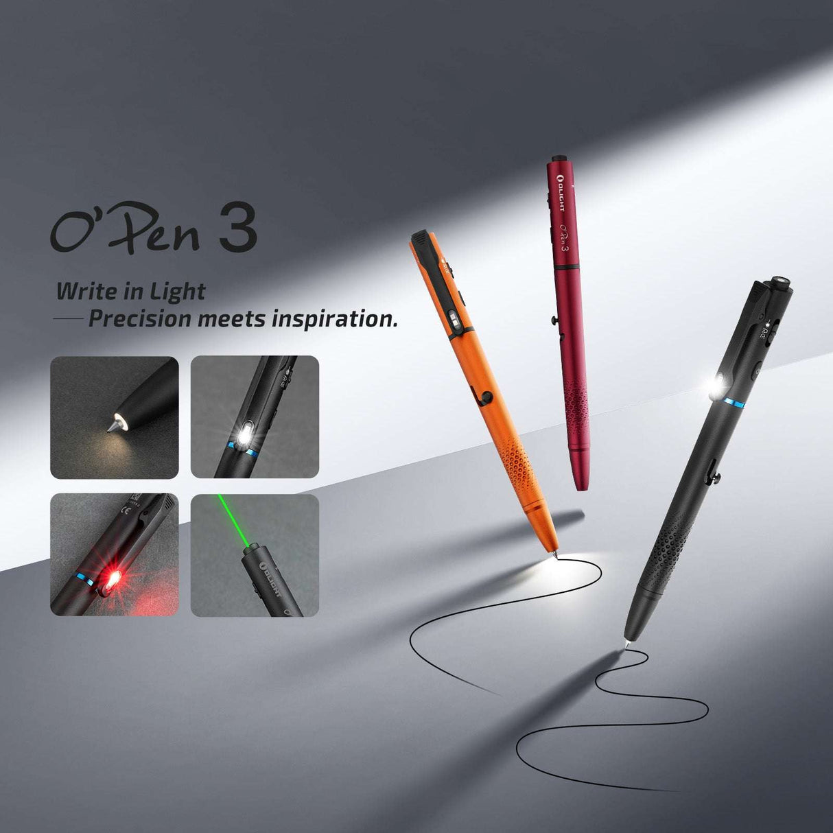 Olight O’Pen 3 | multifunktionel penlygte | 120 lm + grøn laser - Black