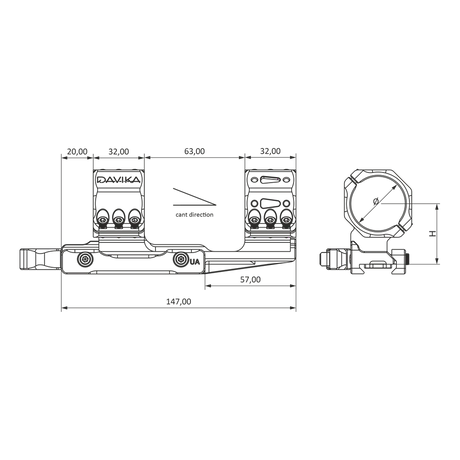 34mm kikkertmontage cantilever | Picatinny QD Ergo base - Medium