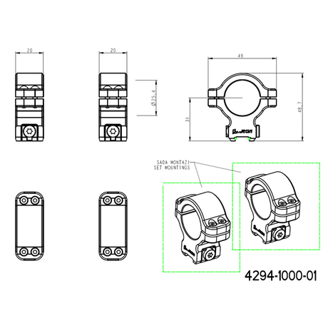 CZ 457 kikkertmontageringe for dovetail | 1 inch [25.4mm]