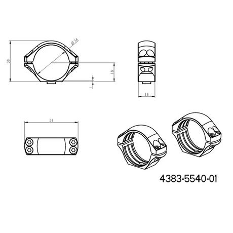 34mm kikkertmontageringe | lang Picatinny QD taktisk base 