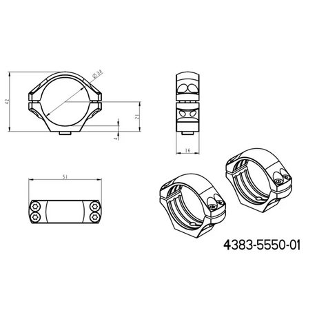 34mm kikkertmontageringe | lang Picatinny QD taktisk base 